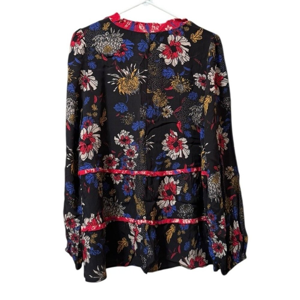 Anthropologie Dolan Women Shirt Medium Ruffle Floral Red Romantic Tiered Boho - Picture 2 of 13